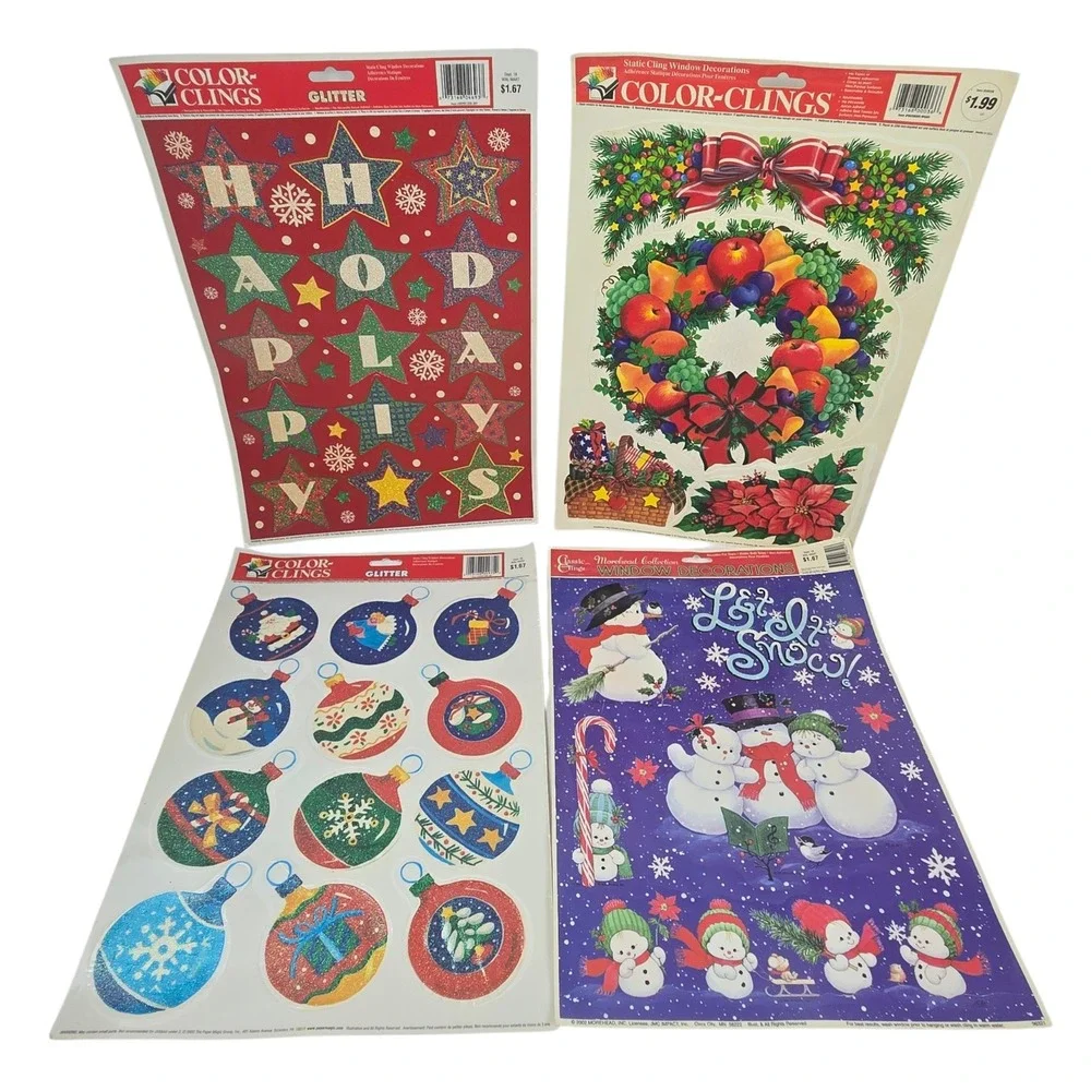 Lot of 9 Color Clings Christmas Window Decorations Reusable Vtg 2000s READ